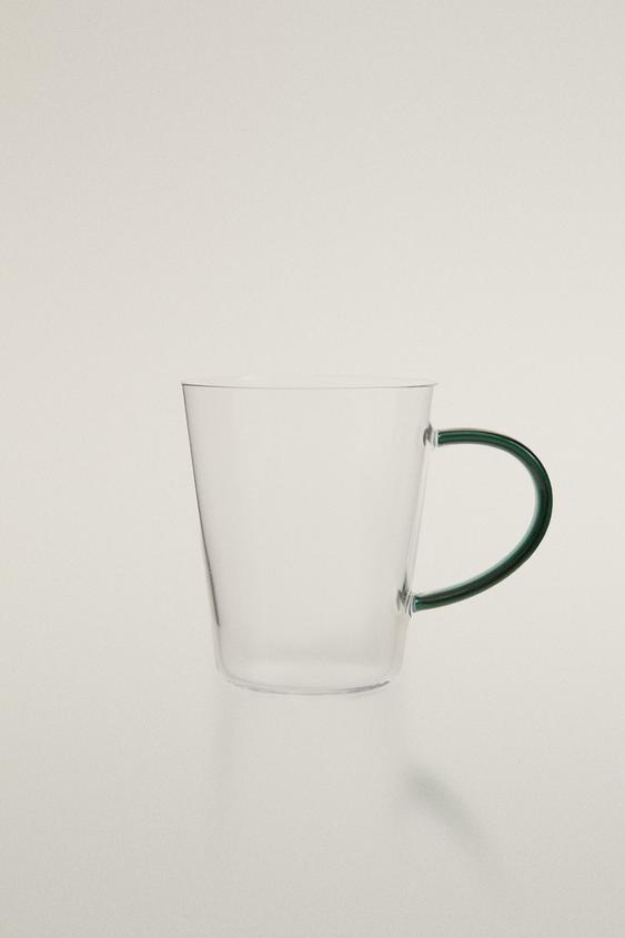 BOROSILICATE GLASS MUG WITH COLOURED HANDLE - Green by Zara - Image 0