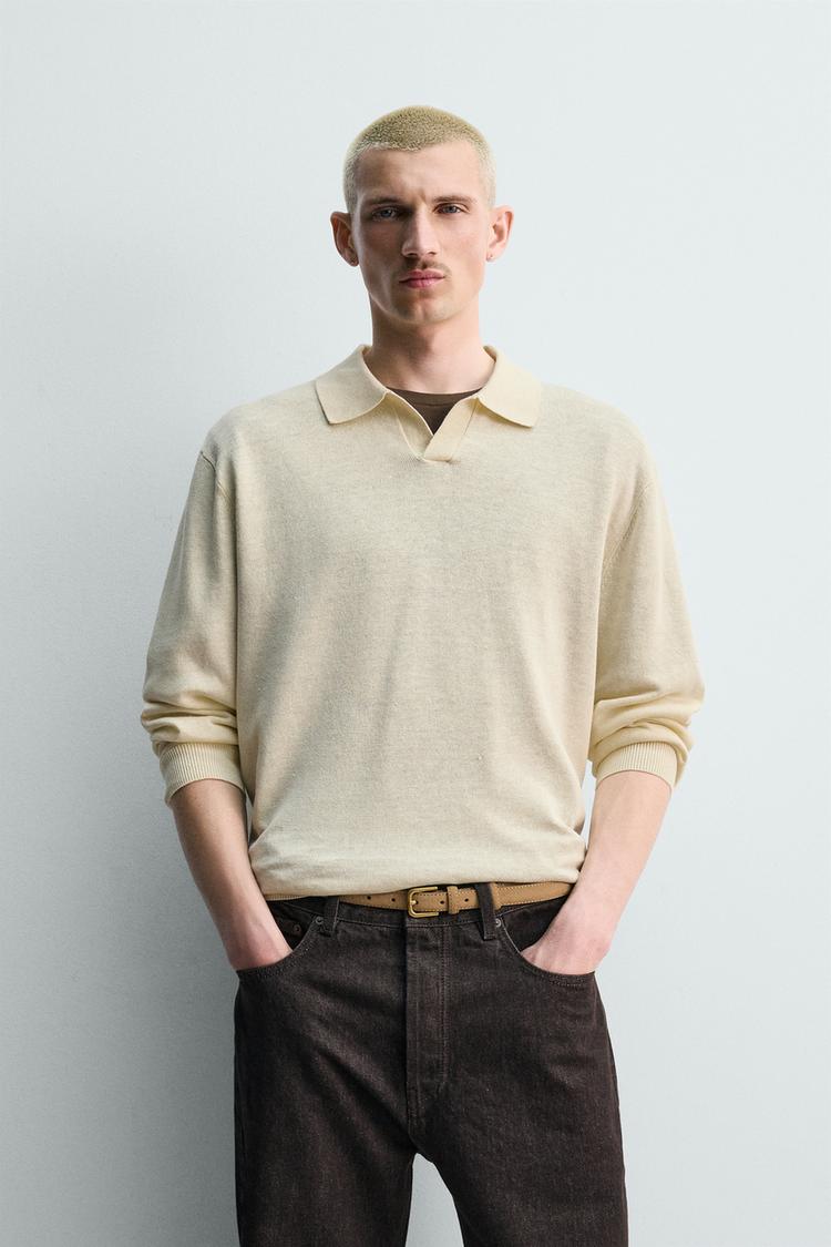 ZARA HEMP-COTTON KNIT POLO SHIRT