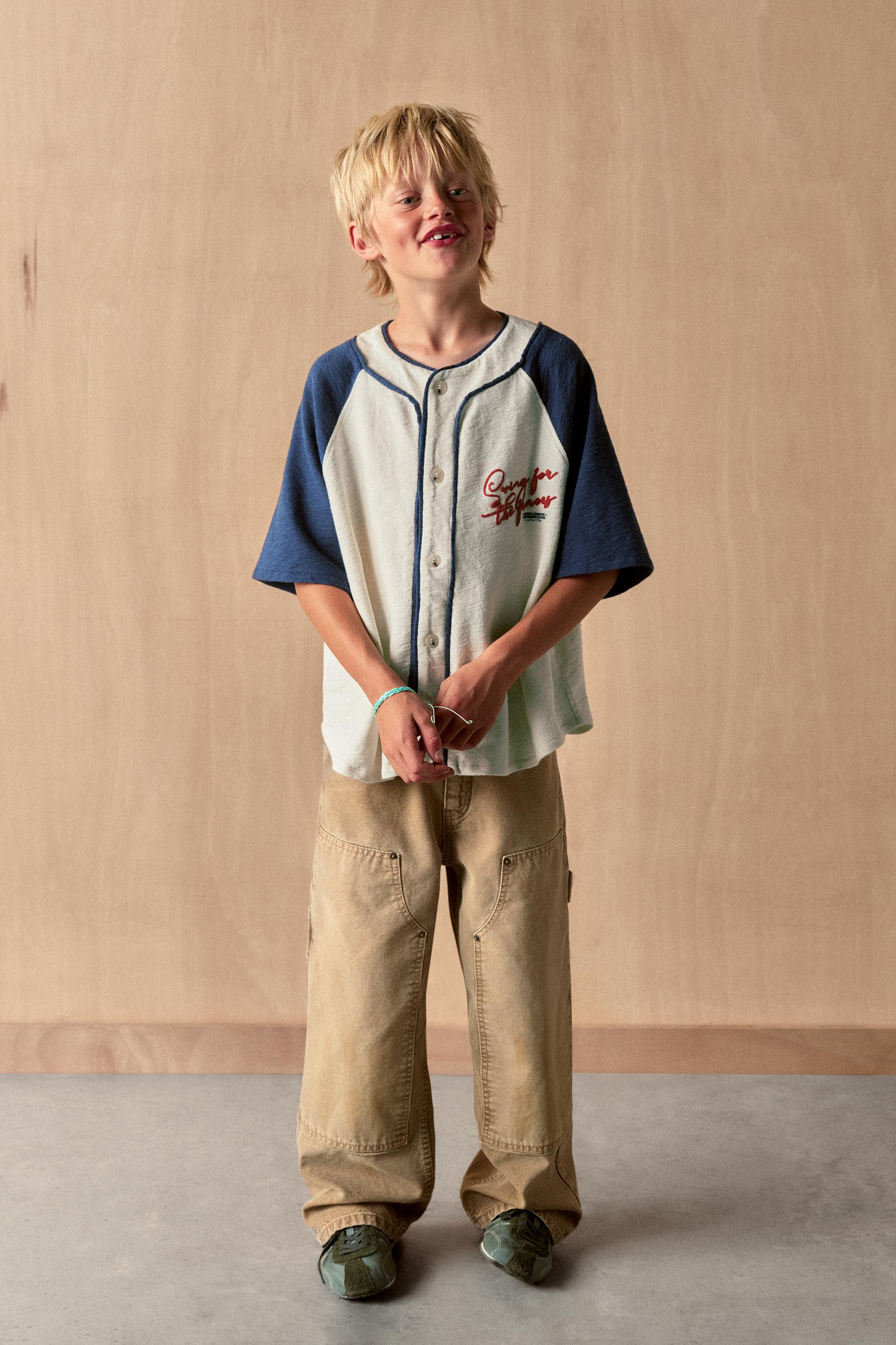 Детские рубашки Zara TEXT BASEBALL SHIRT — фото 7