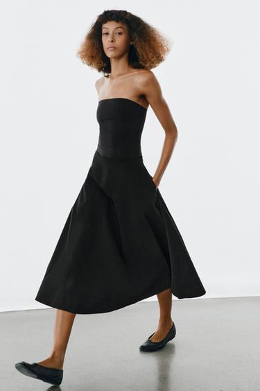 تنورة ميدي بطبقات ZW COLLECTION - أسود by Zara