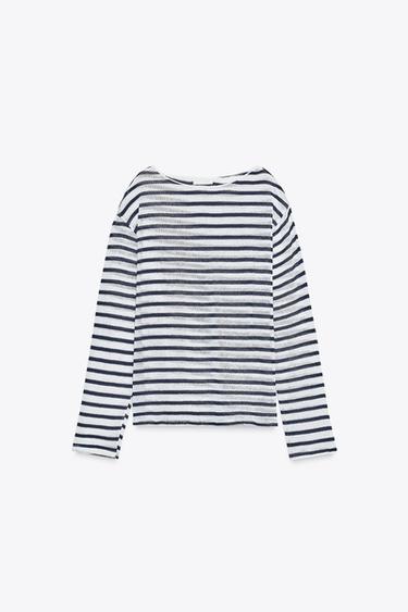 تيشرت ريفي قطني - خطوط الخاص بـ Zara