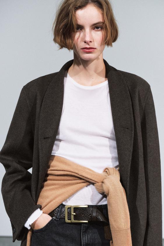 100% LEATHER DOUBLE BUCKLE BELT - Chocolate by Zara - Image 0