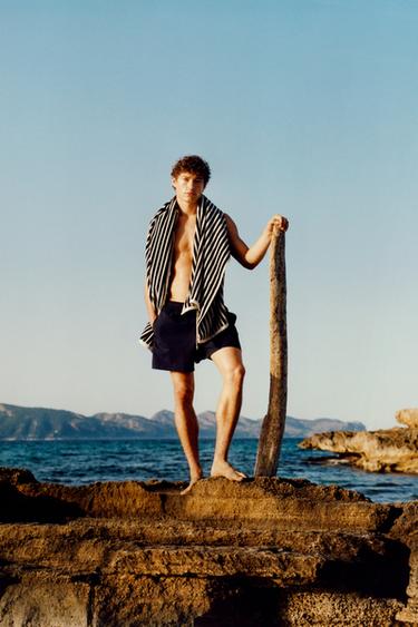 Zara Striped cotton towel - Khaki - Image 0