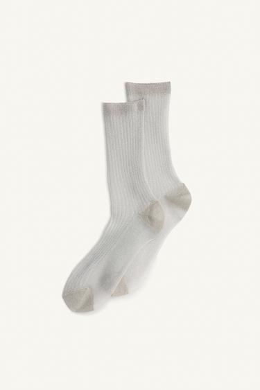 LIMITED EDITION METALLIC THREAD SOCKS - Silver by Zara
