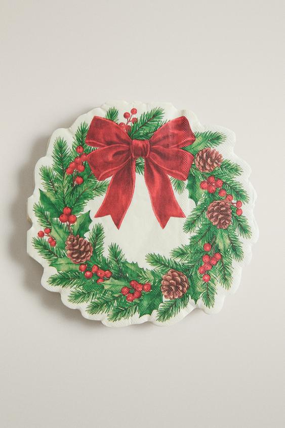 Zara CHRISTMAS WREATH PAPER NAPKIN PACK (PACK OF 20) - Green - Image 0