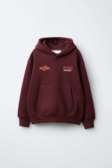 Zara TEXT PRINT HOODIE SWEATSHIRT - Dark russet - Image 0