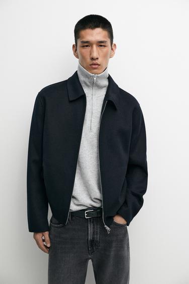 Blouson zippé en laine mélangée - Bleu profond de Zara