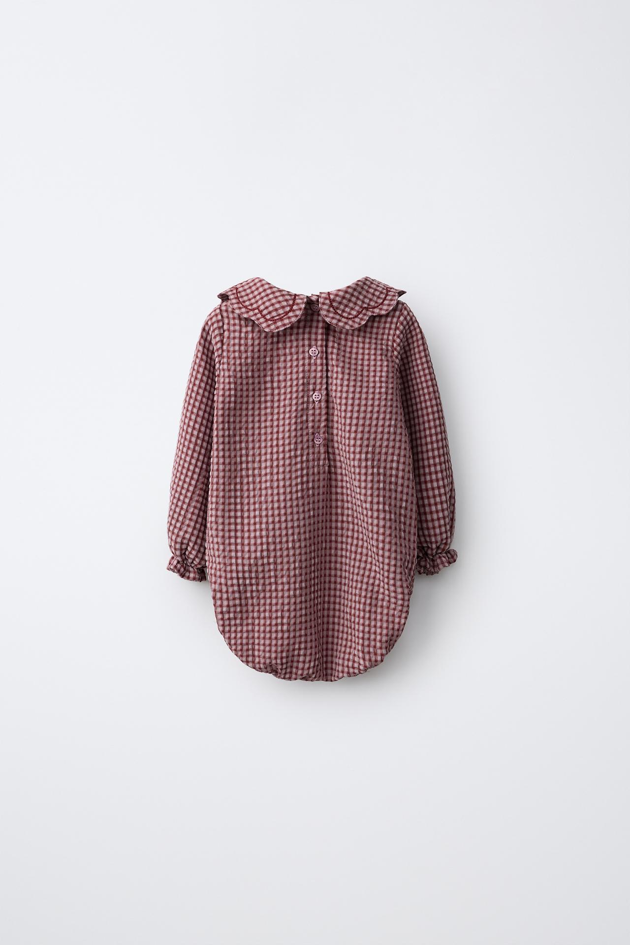 Peter Pan Collar Gingham Bodysuit — Dark pink
