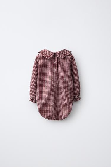Peter Pan Collar Gingham Bodysuit — Dark pink 2