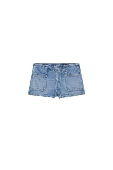 LOW-RISE DENIM SHORTS WITH BELT LOOP - Blue by Zara