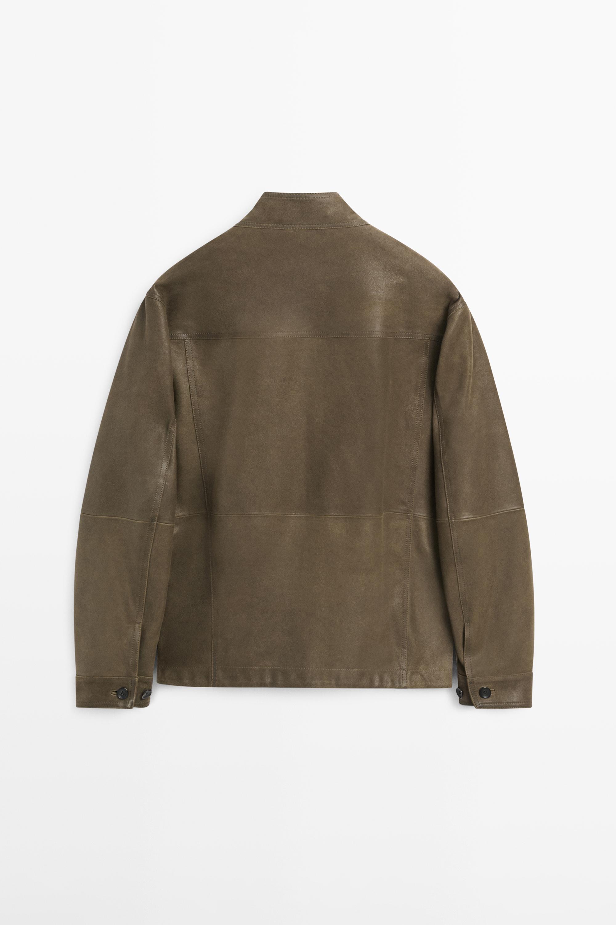 Veste en cuir caprin effet usé