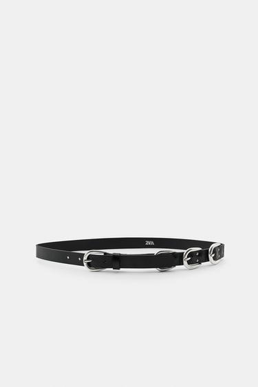 CINTURÓN PIEL MÚLTIPLES HEBILLAS - Negro de Zara