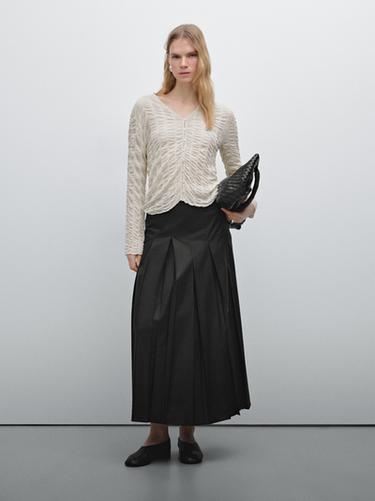 Zara Midi skirt with asymmetric pleats - Black