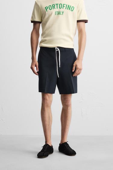 BERMUDA REGULAR FIT À LACET - Bleu marine de Zara - Image 1