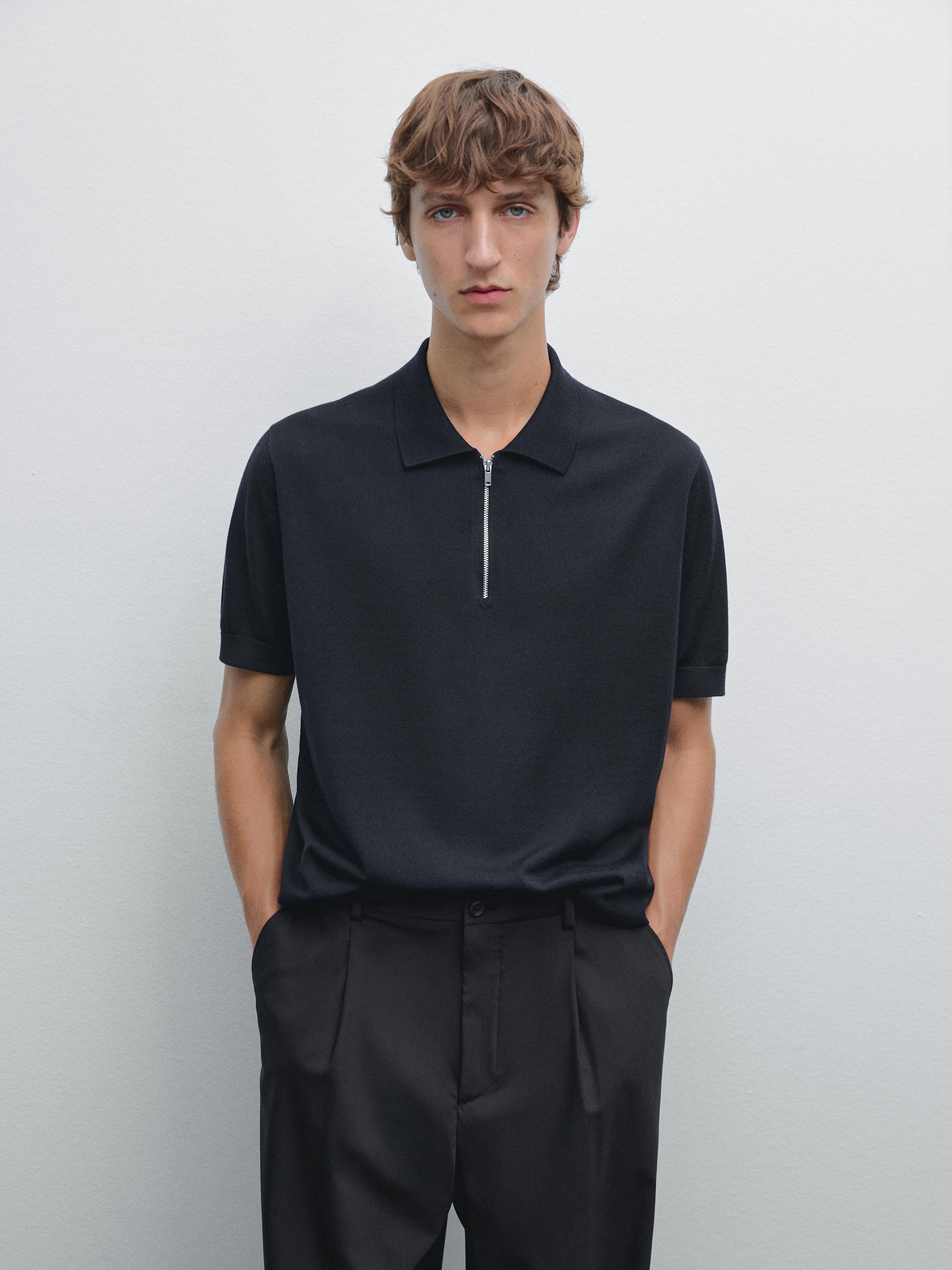 Polo en maille à col zippé