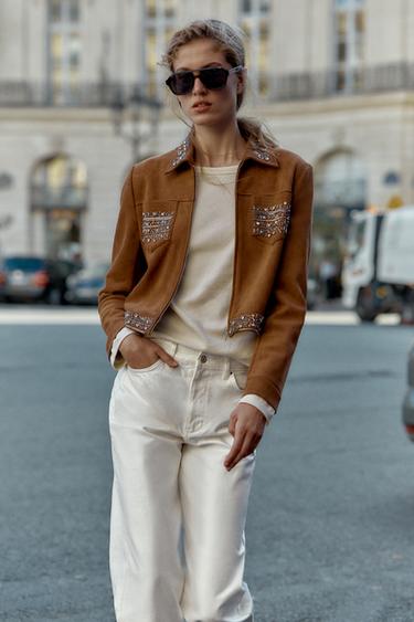VESTE EFFET DAIM À CLOUS - Marron de Zara
