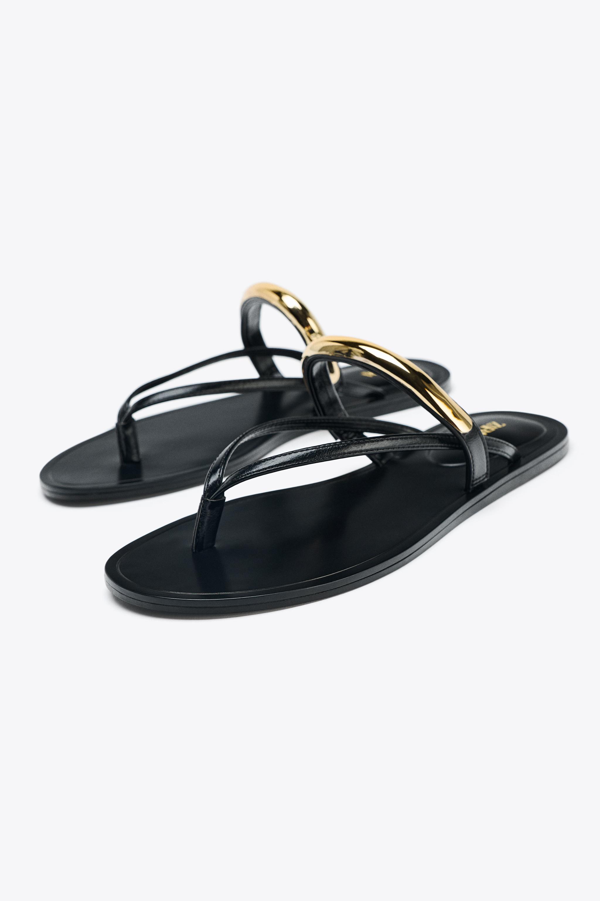 SANDALS WITH METALLIC APPLIQUÉ - Black | ZARA United States