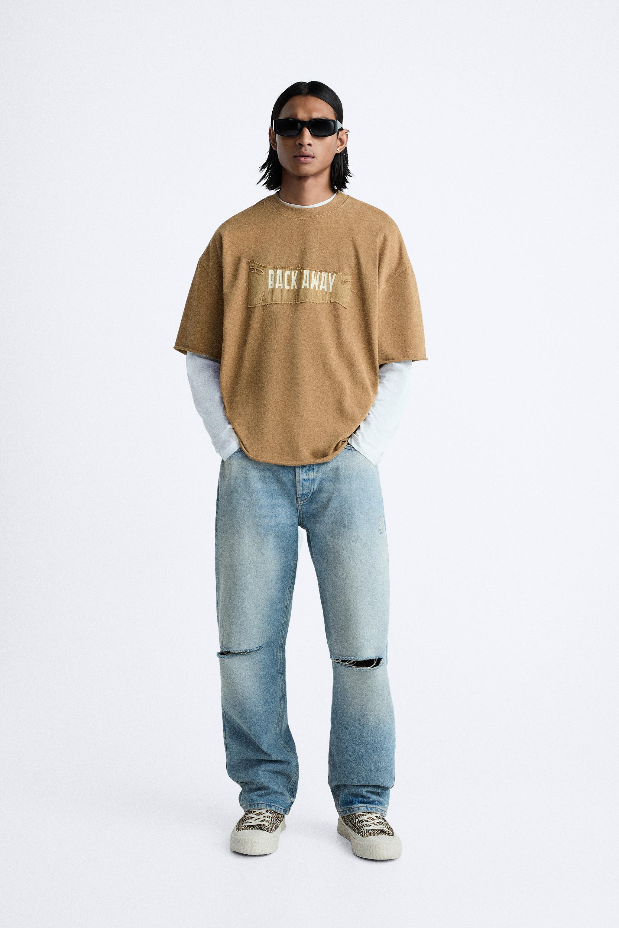 PATCH PRINT T-SHIRT - taupe brown | ZARA United States