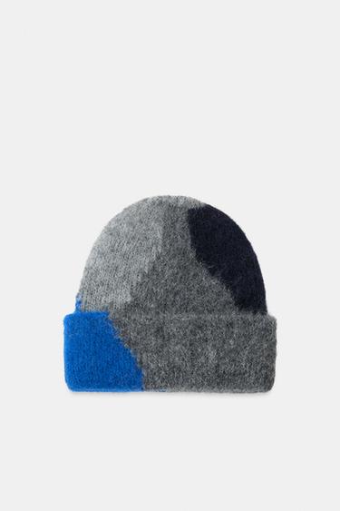 Zara ALPACA BLEND PRINT BEANIE - Gray