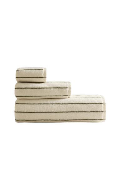 COLOURED STRIPE BATH TOWEL - mid khaki by Zara