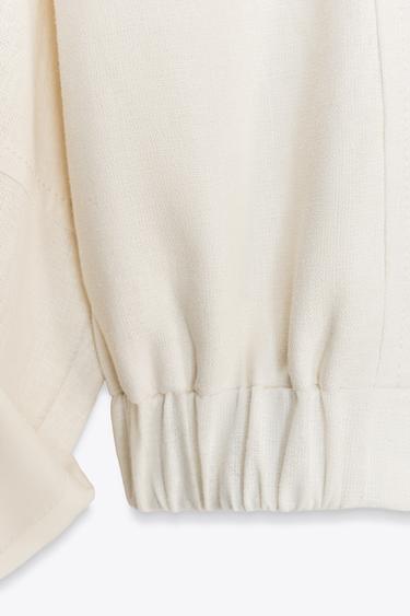 ROLLED-SLEEVE JACKET WITH LINEN - Ecru by Zara - Image 4