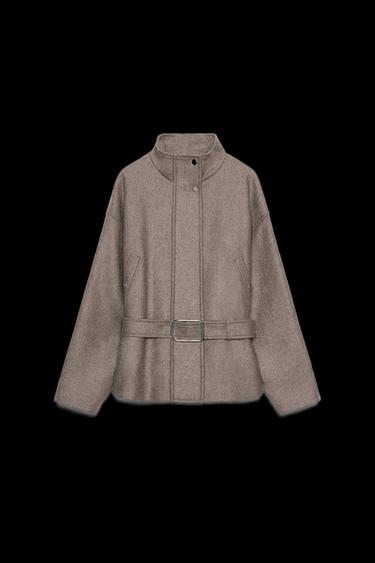 Zara BELTED WOOL BLEND SHORT COAT - Dark mink - Image 0