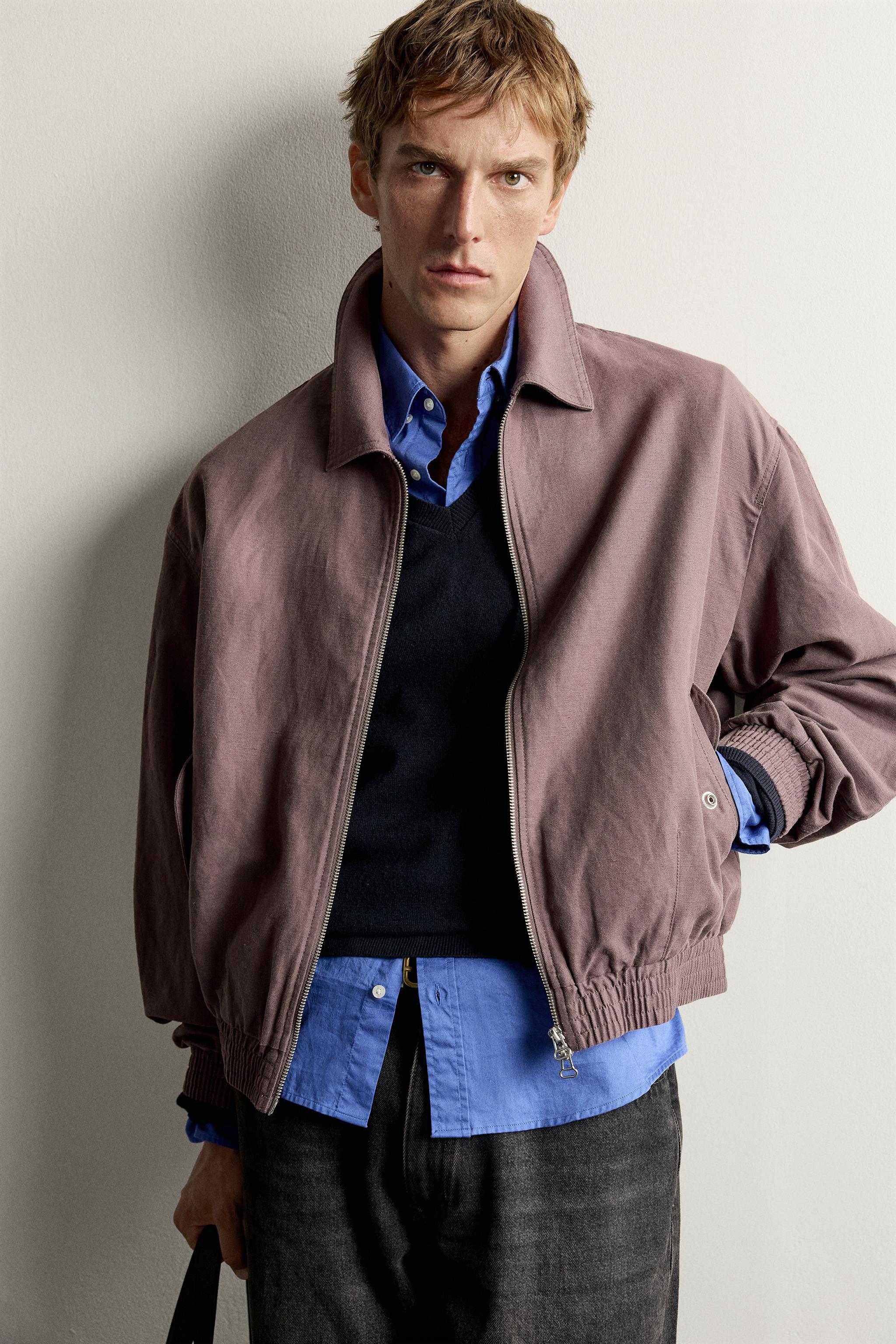 Мужские куртки Zara COTTON-LINEN CROPPED JACKET — фото 5