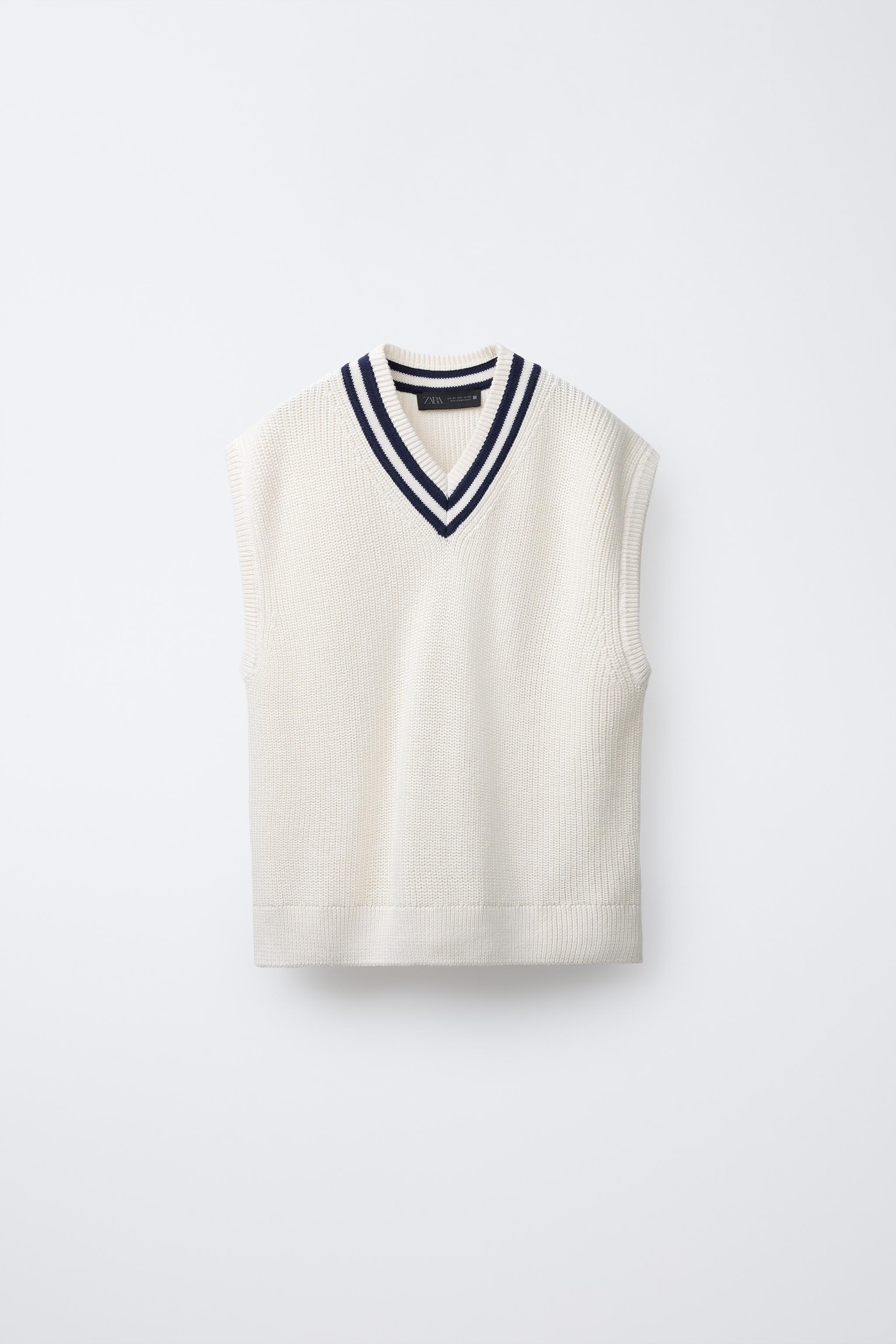 CONTRAST VARSITY KNIT VEST Ecru Navy ZARA Hungary Magyarország
