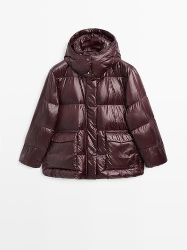 Zara Short water-repellent puffer jacket with hood - white