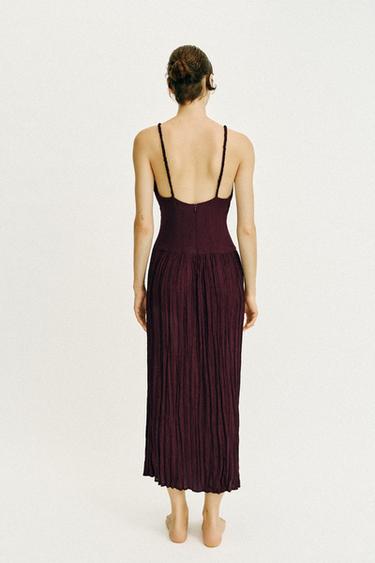 METALLIC DETAIL MIDI DRESS - Burgundy by Zara - Image 6