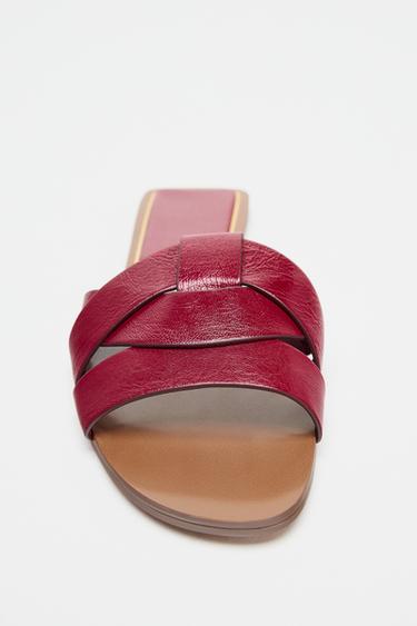 CROSS-OVER LEATHER SLIDES - Burgundy Red by Zara - Image 3