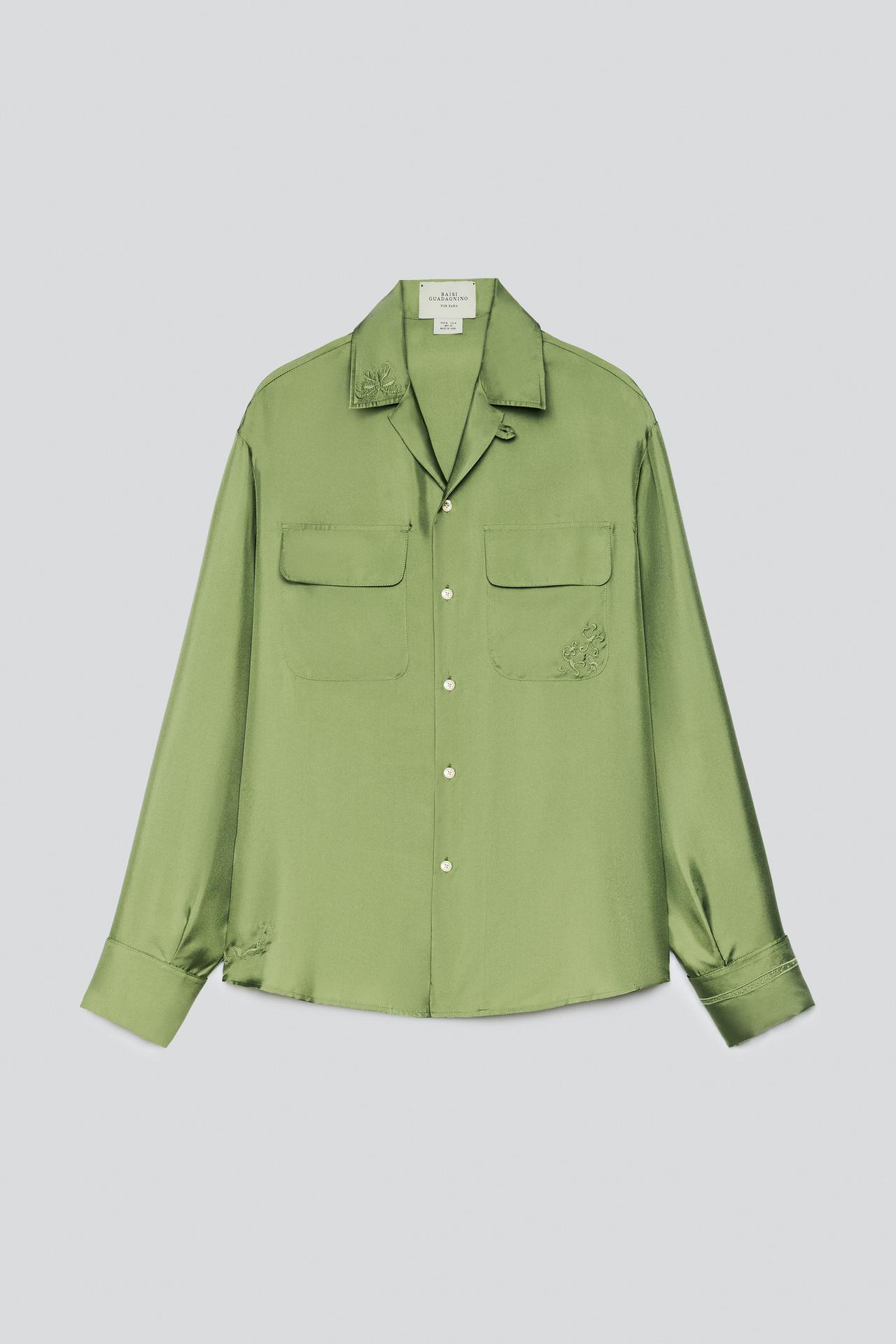 100% SILK POCKET SHIRT — Green