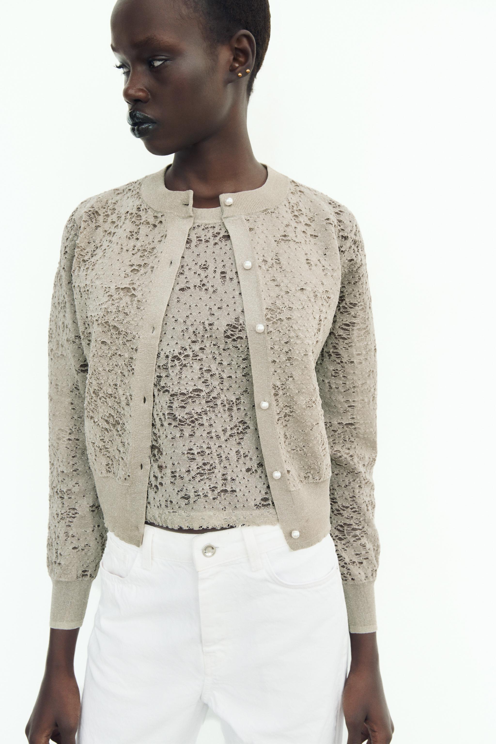 JACQUARD KNIT CARDIGAN WITH METALLIC THREAD - Silver | ZARA Angola