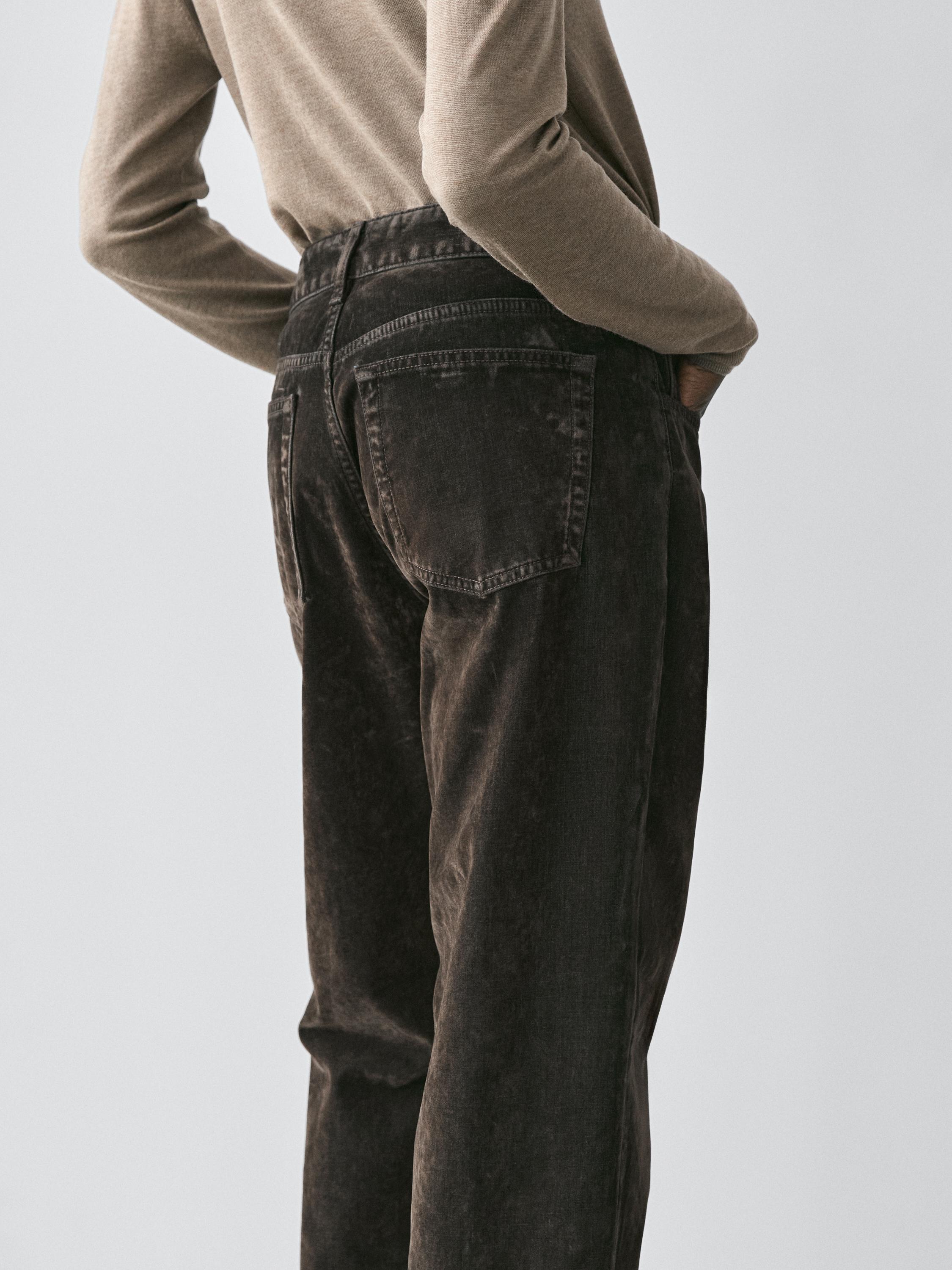 Low-rise straight-leg flocked jeans