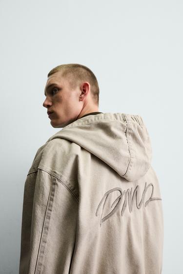 EMBROIDERED HOODED DENIM JACKET - Ecru / Brown by Zara - Image 6
