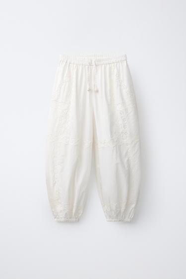 PANTALÓN BOMBACHO LACE BORDADOS - Blanco roto de Zara