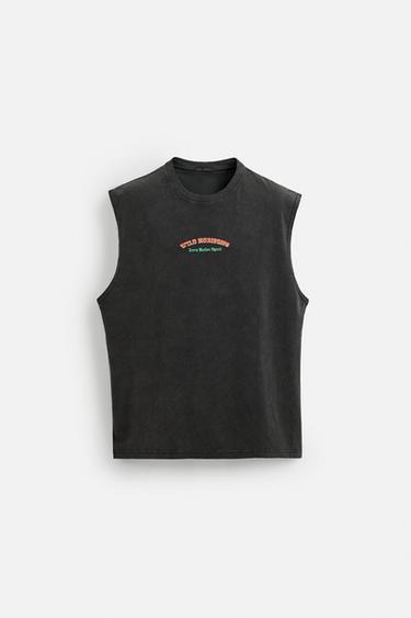 WASHED PRINT TANK T-SHIRT - Dark anthracite by Zara - Image 6