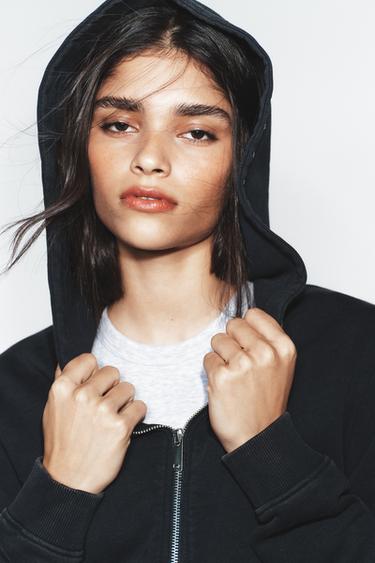 WASHED EFFECT STUDDED SWEATSHIRT - Charcoal by Zara