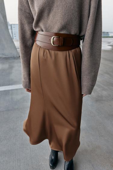 Zara 100% LEATHER WAIST BELT WITH BUCKLE - Brown