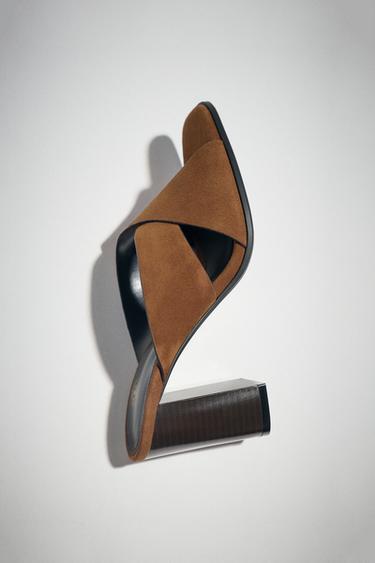 SPLIT SUEDE BLOCK HEEL SANDALS - Brown by Zara