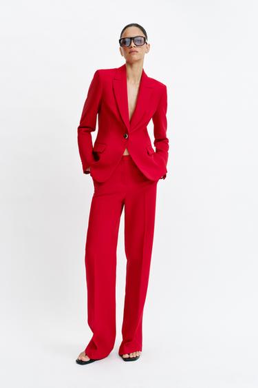 FITTED BLAZER WITH SHOULDER PADS - Red by Zara