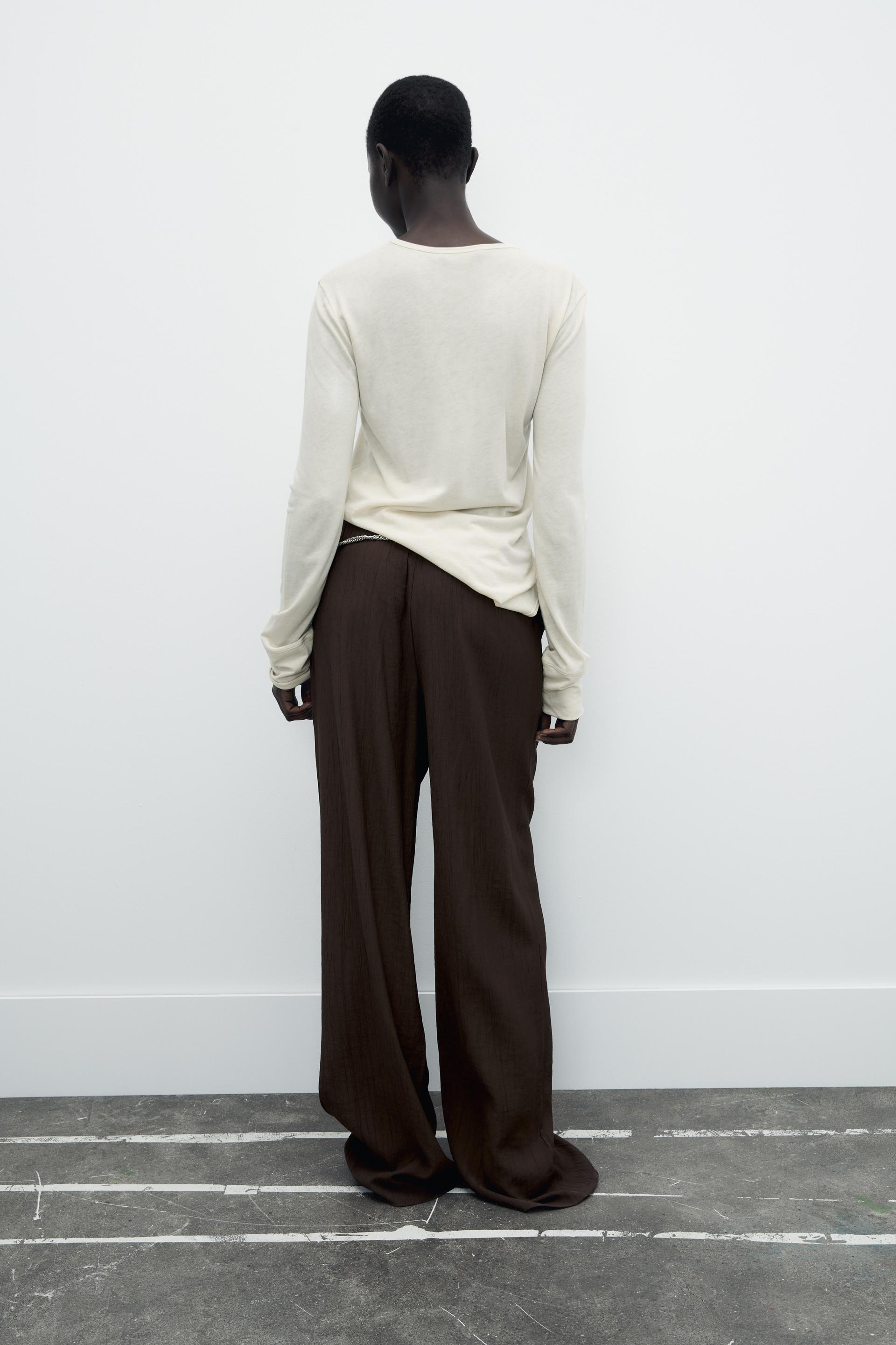 TEXTURED HIGH-WAIST TROUSERS - Oyster-white