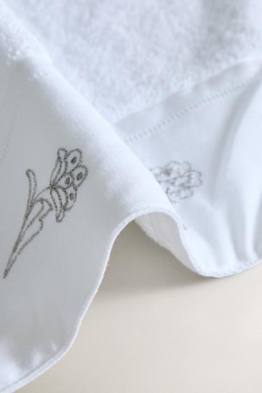 BATH TOWEL WITH EMBROIDERED APPLIQUÉ BAND - Oyster-white by Zara - Image 3