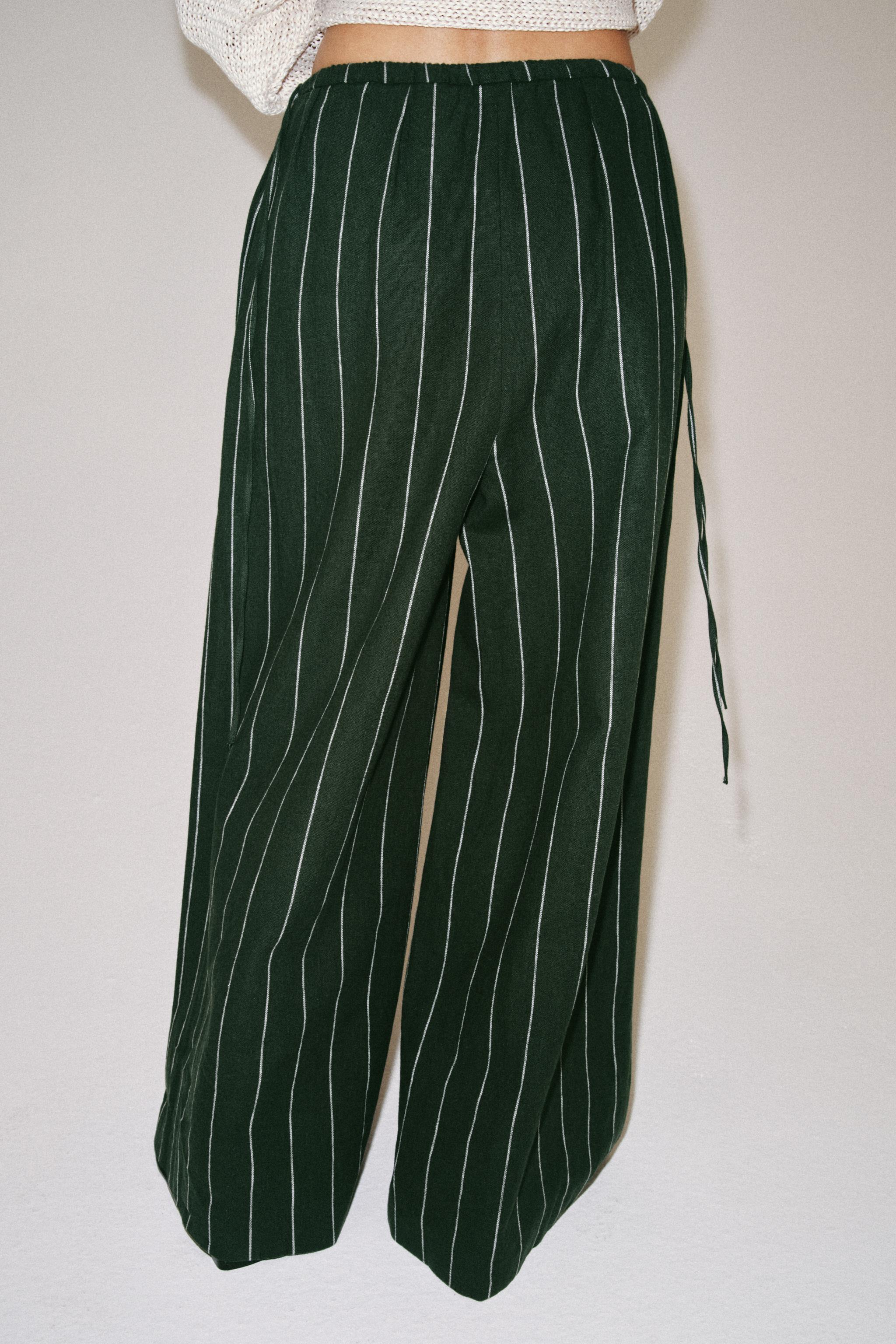 ストライプ柄リネン混パンツ ZW COLLECTION - グリーン | ZARA Japan