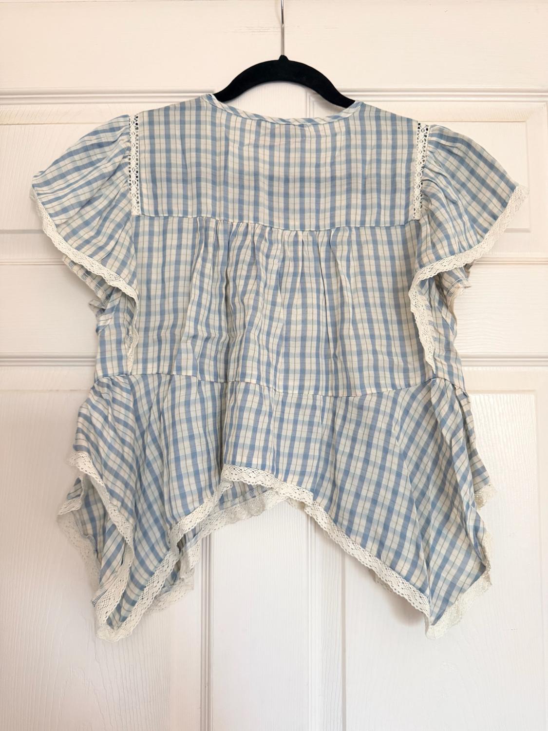 EMBROIDERED PLAID LACE INSERT TOP - Image 4