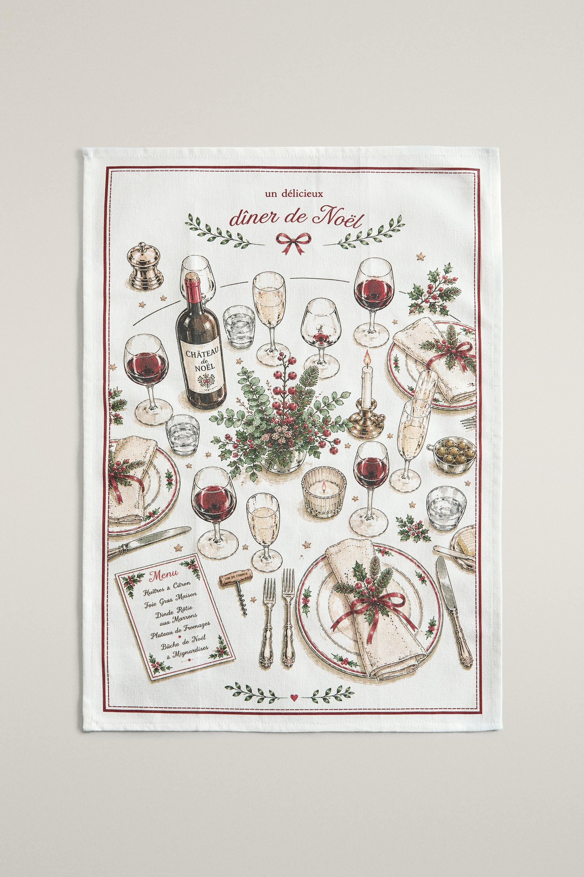 COTTON CHRISTMAS MENU KITCHEN TOWEL (PACK OF 2)