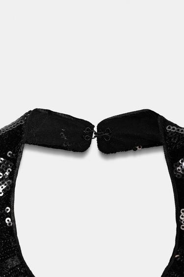 TOP HALTER À PAILLETTES - Noir de Zara - Image 2