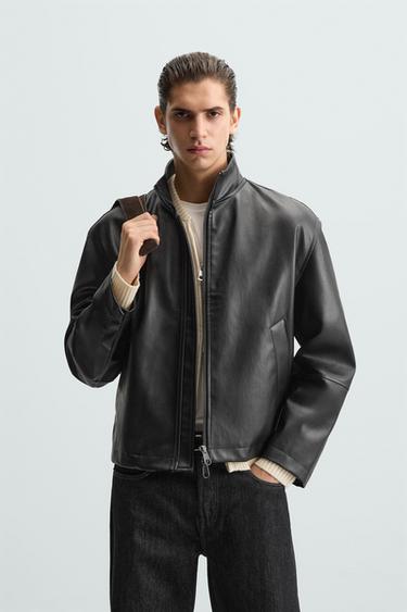 LEATHER-EFFECT JACKET - Black by Zara