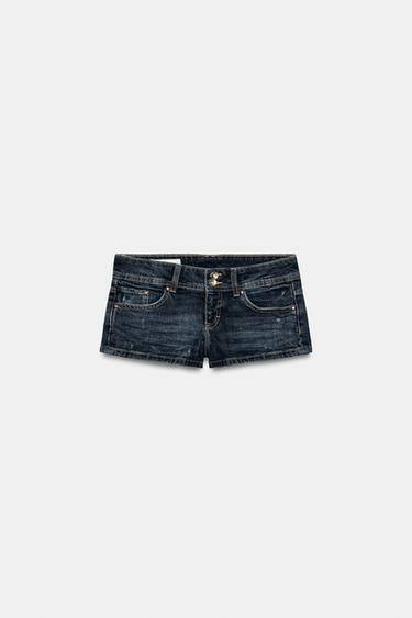 Zara TRF LOW-RISE DENIM MINI SHORTS - Blue