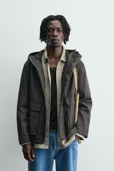 Zara 100% LINEN WATER REPELLENT PARKA - Black